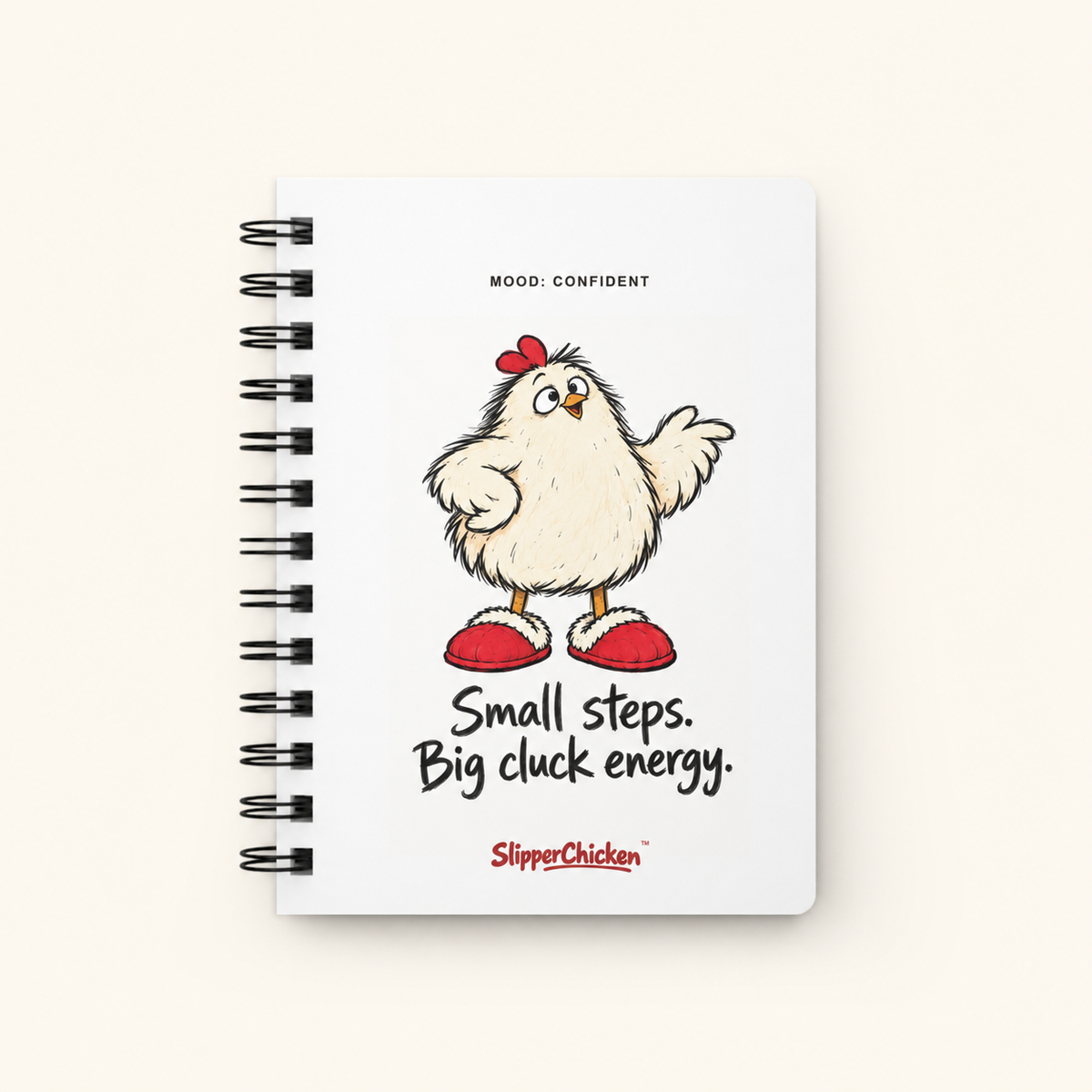 Confident Journal front on a tan background; supplier-proportion mockup.