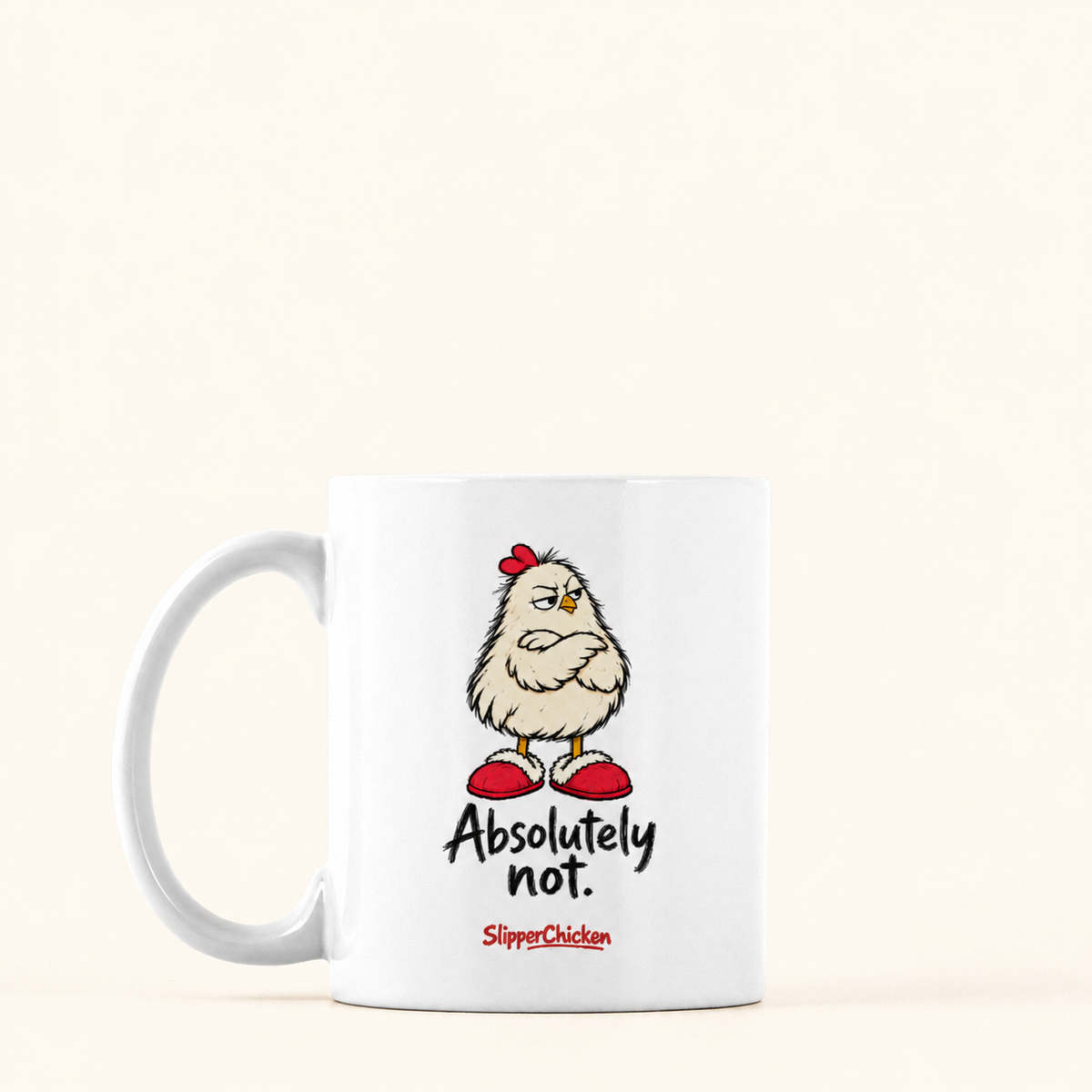 Unimpressed Mug with handle on the left, showing the supplier-rendered print proportions on a warm tan background.