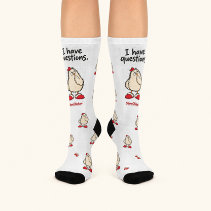 Curious Socks pair on a warm tan studio background