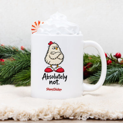 Unimpressed Mug with whipped cream and peppermint beside evergreen branches and red berries