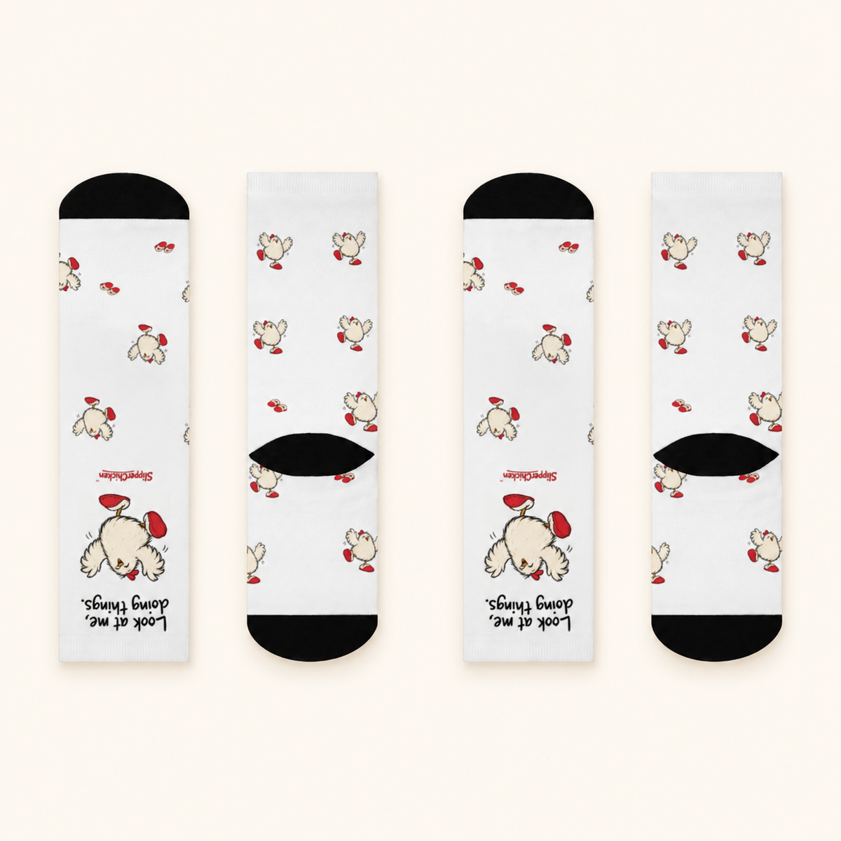 All sides of Delighted Socks on a warm tan studio background