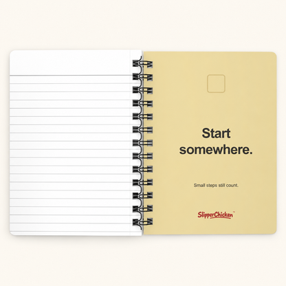 Confident Journal inside back on a tan background; supplier-proportion mockup.