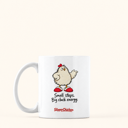 Confident Mug with handle on the left, preserving Printed Mint's saved artwork scale and placement on a warm tan background.