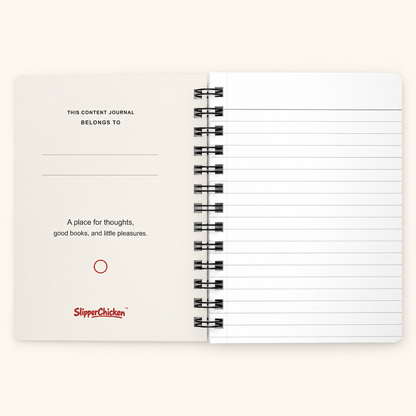 Content Journal inside front on a tan background; supplier-proportion mockup.