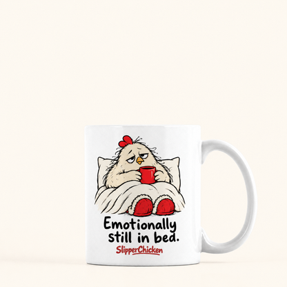 Sleepy Mug with handle on the right, showing the supplier-rendered print proportions on a warm tan background.