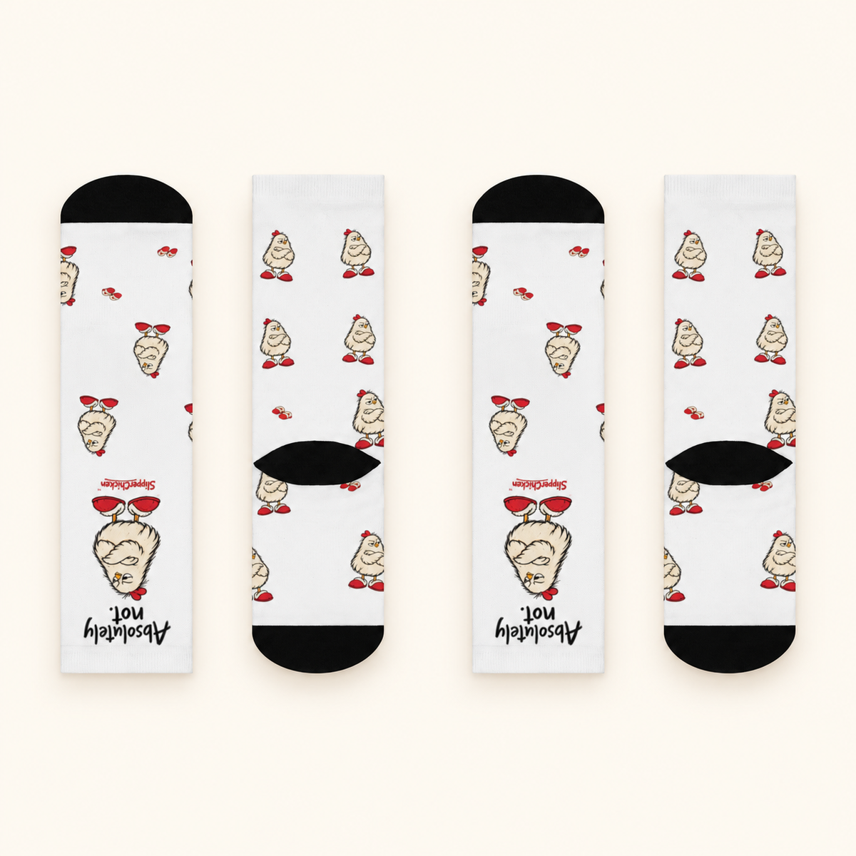 All sides of Unimpressed Socks on a warm tan studio background