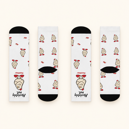 All sides of Unimpressed Socks on a warm tan studio background